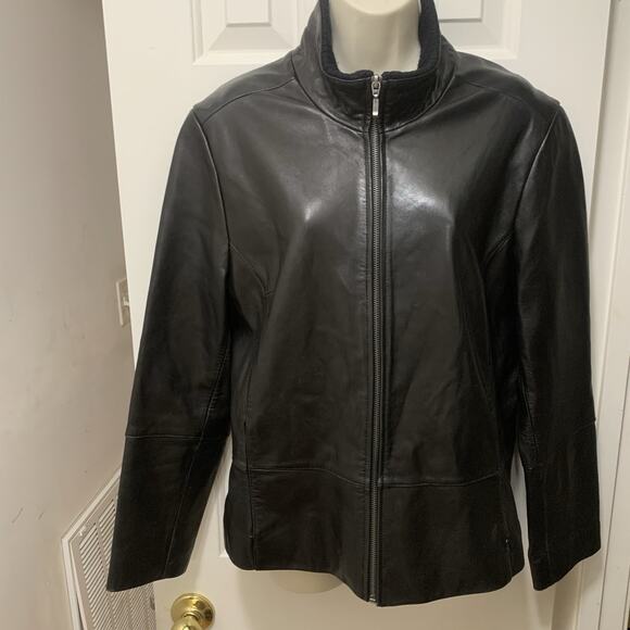 100% Lambskin Leather Apt 9 Black Leather Women's Zip Up Jacket Sz Large - Picture 1 of 16